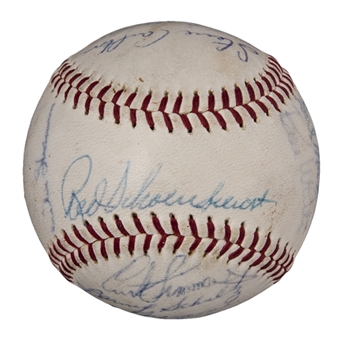 1965 St. Louis Cardinals Team Signed ONL Giles Baseball With 25 Signatures With Schoendienst, Gibson & Carlton (JSA)